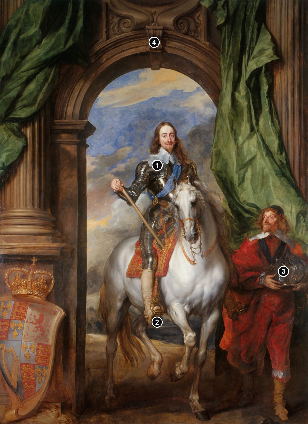 Annotated details from Equestrian Portrait with M de St Antoine by Anthony van Dyck